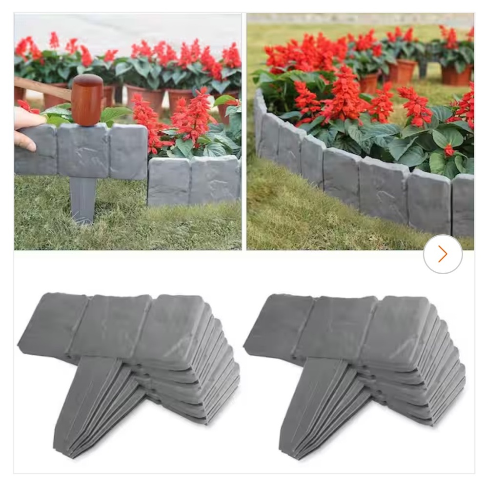 NWT Cobbled Stone Effect Gray Plastic Garden Lawn Border Edging (20-Pack)